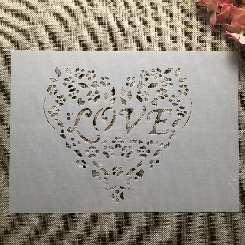 A4 29cm Leaves Heart Love DIY Layering Stencils Wall Painting Scrapbook Coloring Embossing Album Decorative Template