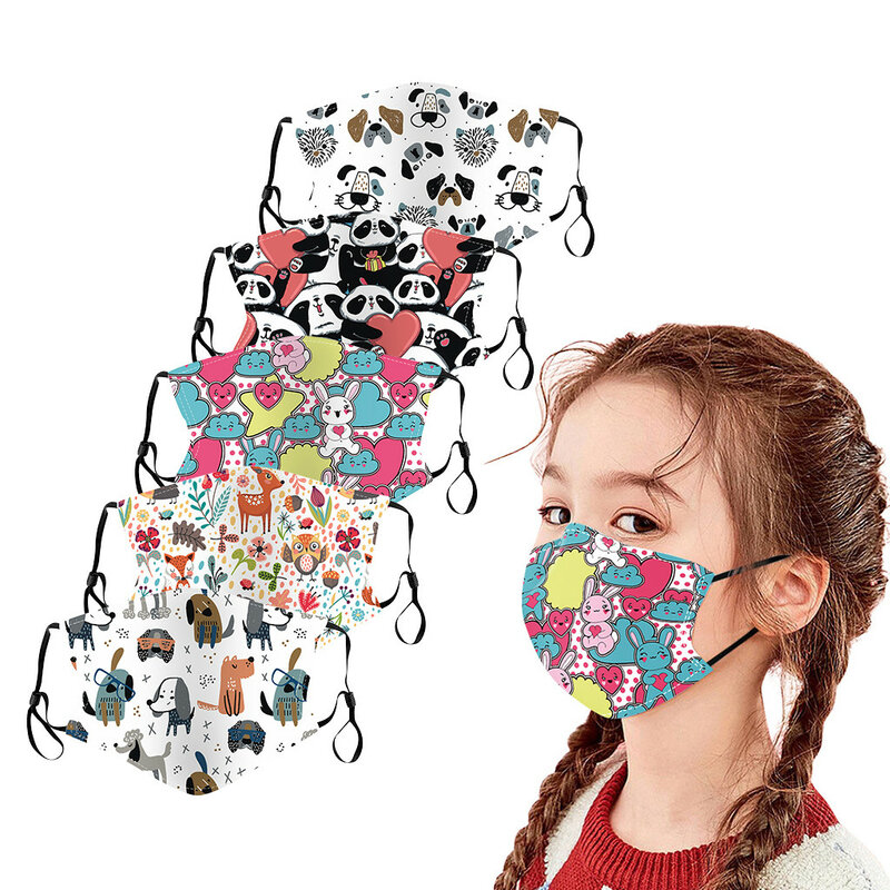 Masques pour enfants en coton, lot de 5 pièces, protection faciale pour l'extérieur, imprimé, réutilisable, lavable, en tissu lavable