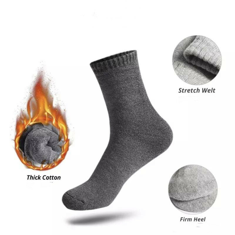 Meias felpudas masculinas 5 pares, meias quentes de algodão aveludadas para homens de negócios, cor sólida, meias grossas de alta qualidade