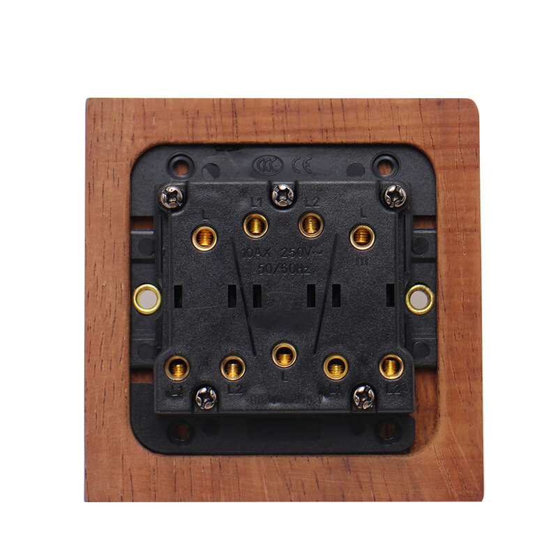 10a interruptor de alternância, de madeira e bronze, de aço inoxidável, 1/2/3 lâmpadas, tipo interruptor de luz de controle duplo