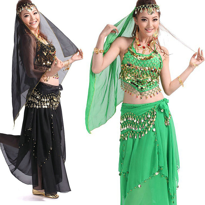 4 pçs/set Conjuntos Egípcio Egito Dança Do Ventre Traje Traje de Dança Do Ventre Traje Indiano de Bollywood Vestido Vestido de Dança Do Ventre