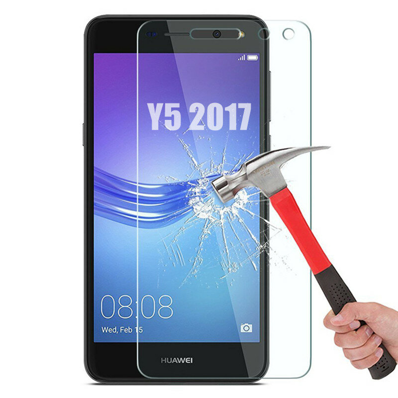 Capa protetora para smartphone, 2 peças, proteção de tela em vidro temperado, para huawei y5 2017, y52017, huawey