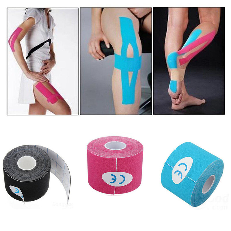Taśma kinezjologiczna taśmy Kinesio taśmy sportowe odzyskiwanie elastyczne Kneepad ból mięśni Relief ochraniacze na kolana bandaż ściągający Fitness