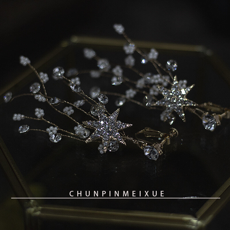 Copricapo da damigella d'onore diadema da sposa corona femminile Set colore argento perla ornamenti natalizi fascia barocca classica
