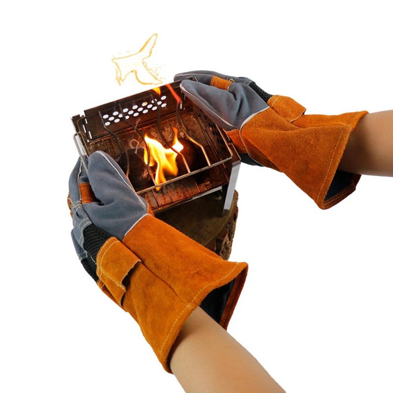 Anti-Burn ยาวถุงมือ Anti-Scald ถุงมืออุณหภูมิสูงป้องกันความปลอดภัยถุงมือกลางแจ้ง Camping บาร์บีคิว