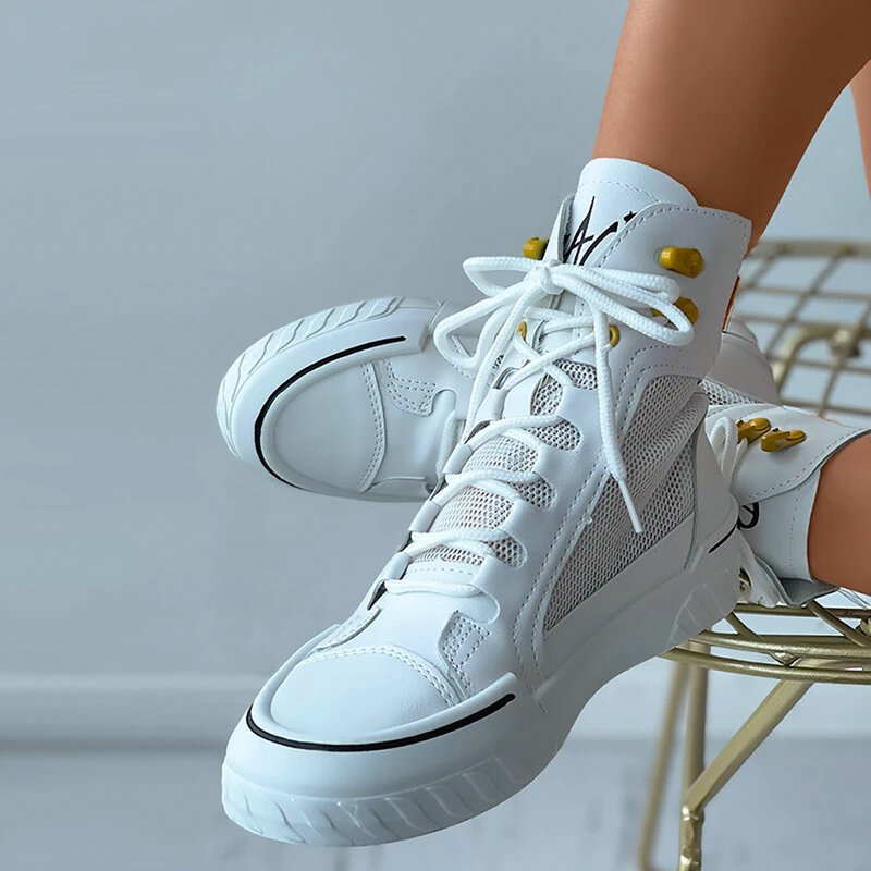 Zapatos de lona de malla transpirable para mujer, zapatos planos casuales con cordones, cómodos y ligeros para deportes al aire libre, Color sólido, 2021