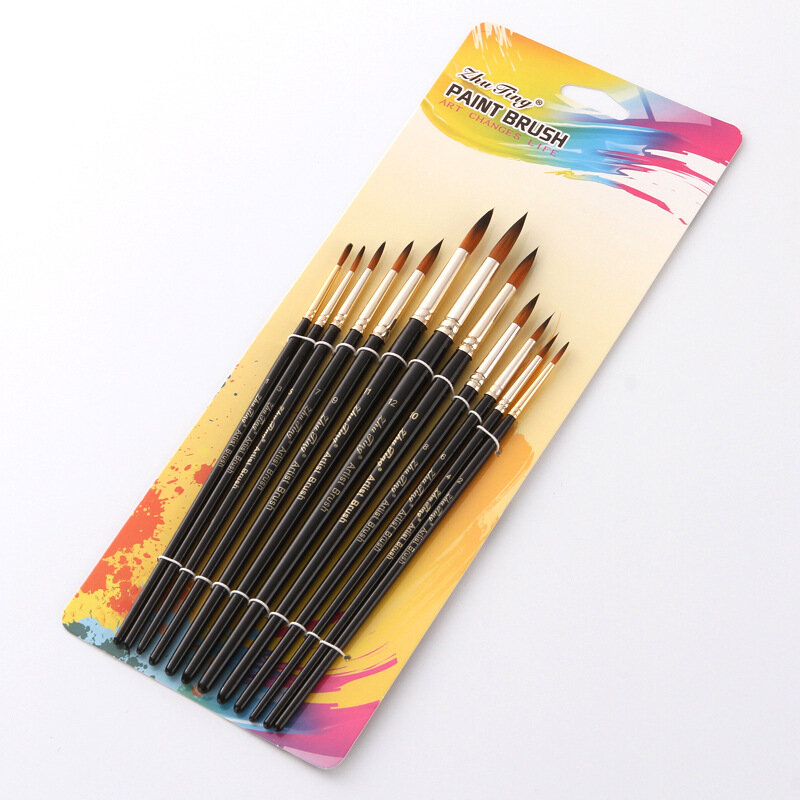 12pcs pennelli per artisti rotondi per pittura a olio Set manico in legno nero pennello per artista per acquerelli acrilici disegno ad olio forniture d'arte