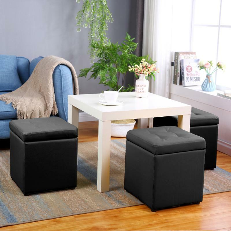 Square Footstool White Ottoman With Storage Space Living Room Furniture Artificial Leather Storage Box Stool 40x40x40CM HWC