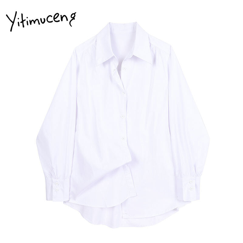 Yitimuceng 2 piezas blusa botón Camisas de mujer suelta nueva primavera de 2021 de moda Coreana de manga larga de cuello cuadrado único Breasted