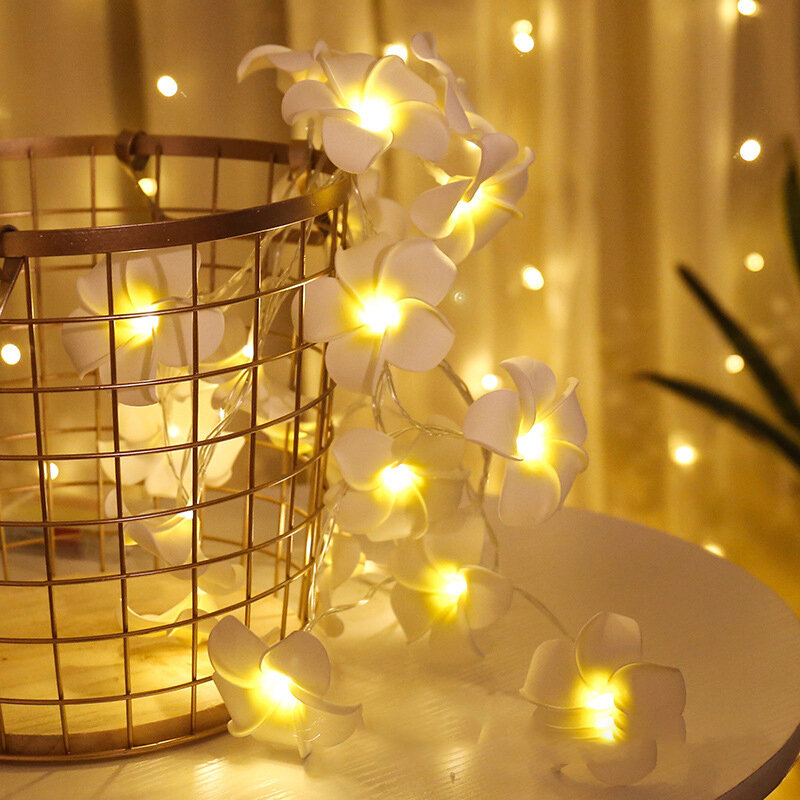 Flowers Frangipani LED String Light Hawaiian Foam 인공 Plumeria 꽃 요정 별이 빛나는 조명 결혼식 발렌타인 데이
