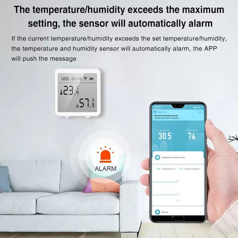 Aubess-屋内用インテリジェント温度計,wifi付き湿度センサー,LCDディスプレイ付き温度計,リアルタイム更新,USB充電