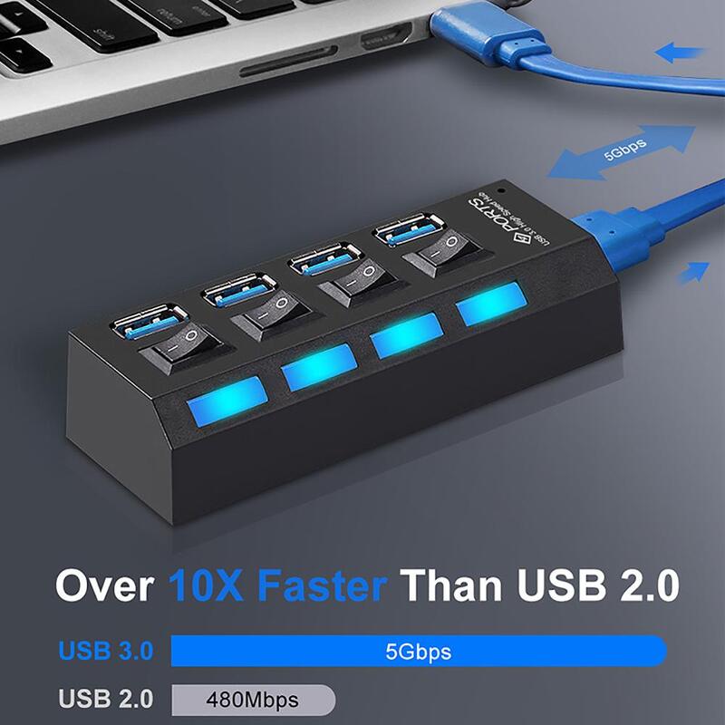 ฮับ USB 3.0 HUB USB Splitter USB 3.0 2.0 HUB USB3 4/7 พอร์ต Multiport Hab PC อุปกรณ์เสริมพร้อมอะแดปเตอร์สำหรับคอมพิวเตอร์
