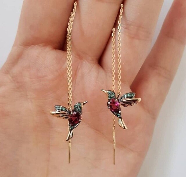 NPKDS Unique Long Drop Earrings Bird Pendant Tassel Crystal Pendant Earrings Ladies Jewelry Design  Earings Fashion
