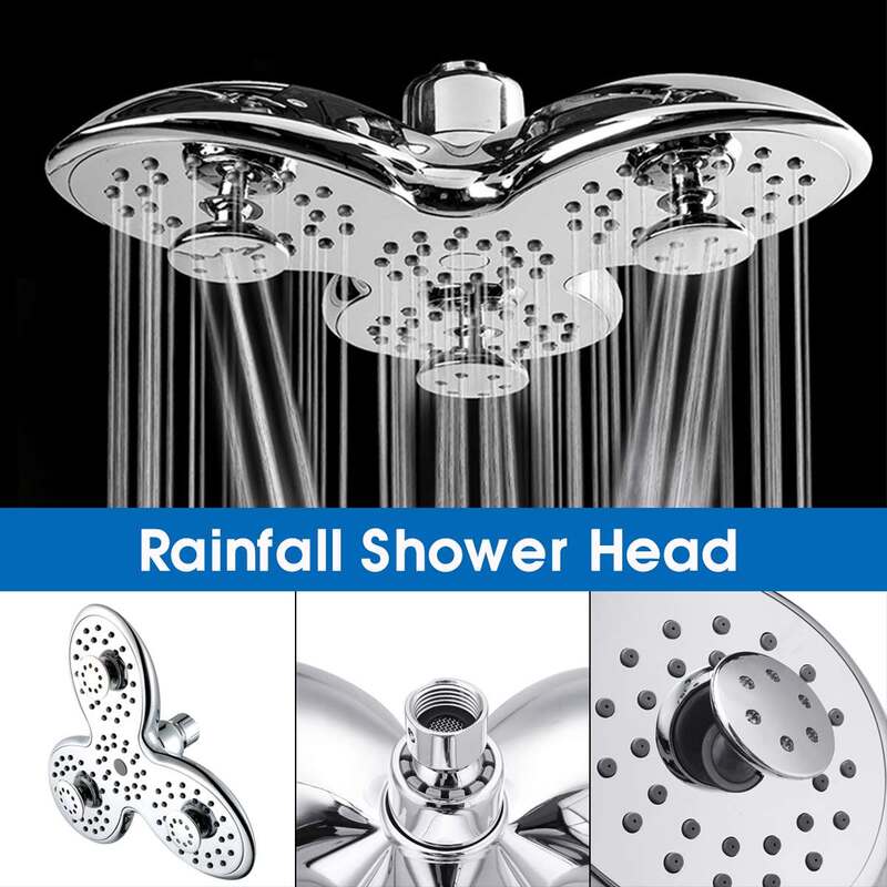 Bathroom Top Shower Head Petal Shape 3 Functions Modes Head Pressure Nozzle Rainfall Jetting Spa Abs Chrome Adjustable Shower