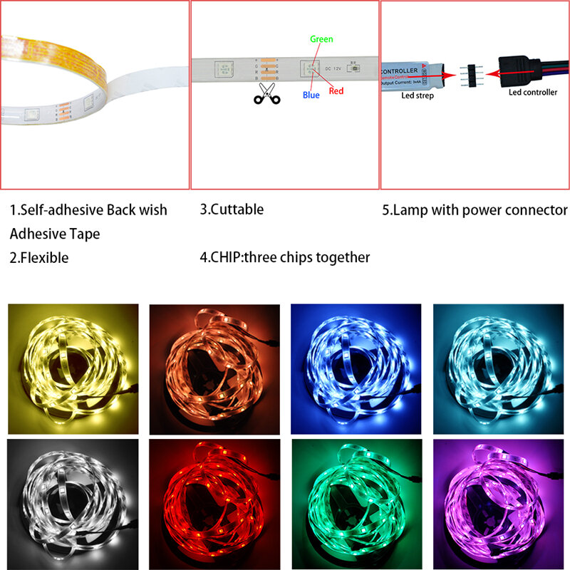 Tiras de luz LED con clip de enlace para RGB 5050 2835, tiras de luz LED adecuadas para 4 pines, tira de luz LED de 10mm