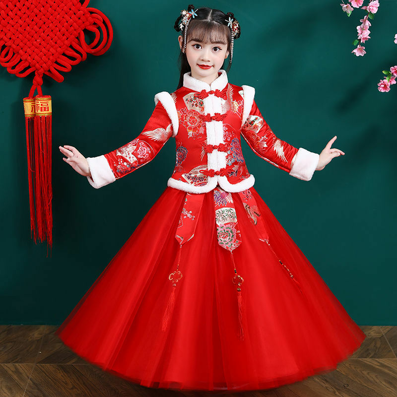 Chinese Nieuwe Jaar Jurk Voor Meisjes Cheongsam Jurk Lovely Kids Kerst Vintage Fairy Photo Cosplay Partij Jassen Vestidos Qipao