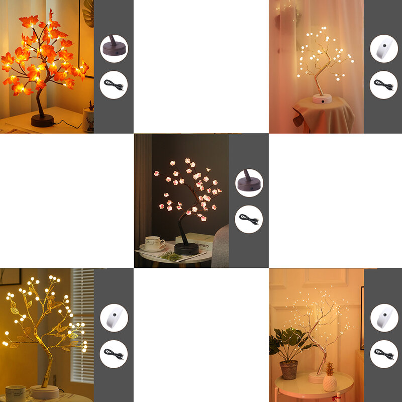 LED filo di rame luce notturna albero fata luci decorazione della casa lampada da notte USB a batteria per lampada da comodino camera da letto