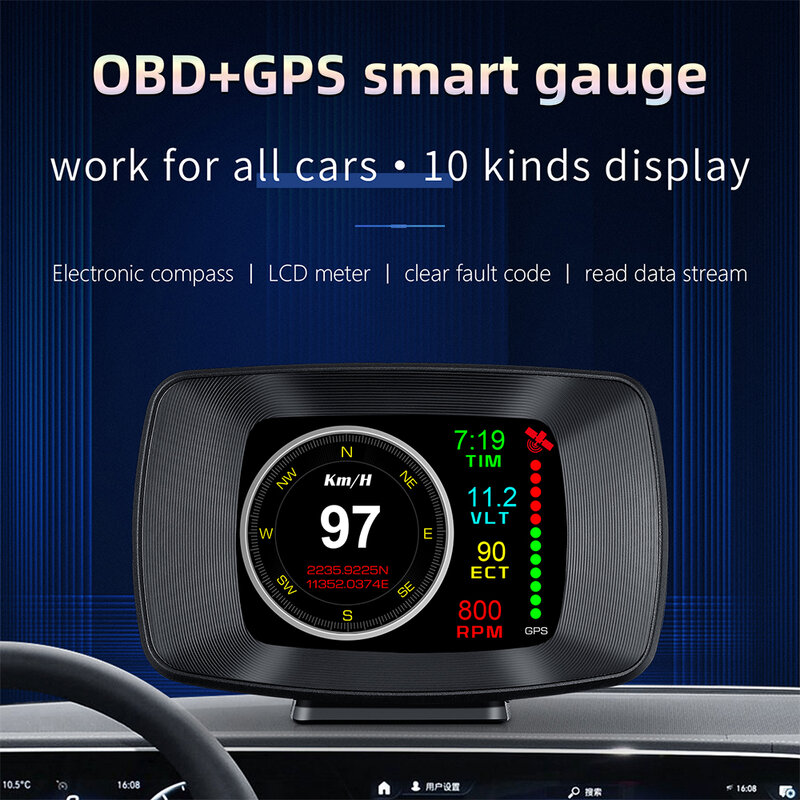 سيارة هود رئيس متابعة عرض سيارة الذكية الرقمية متعددة الوظائف P13 إنذار متر مقياس درجة الحرارة الرقمية الجهد سرعة متر إنذار
