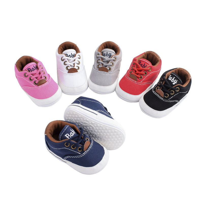 Tênis de lona unissex para bebês, calçado casual antiderrapante de borracha com cordões para primeiros passos, sapatos baixos para meninos e meninas, de 0 a 24 meses, 2020