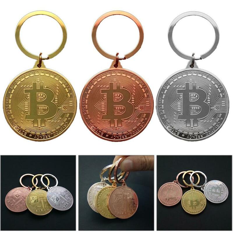 BTC-Llavero diseño moneda Bitcoin para niños, colgante de Metal, oro, negro, plata, disfraz de Halloween, Año Nuevo, vacaciones, regalo de cumpleaños y Navidad