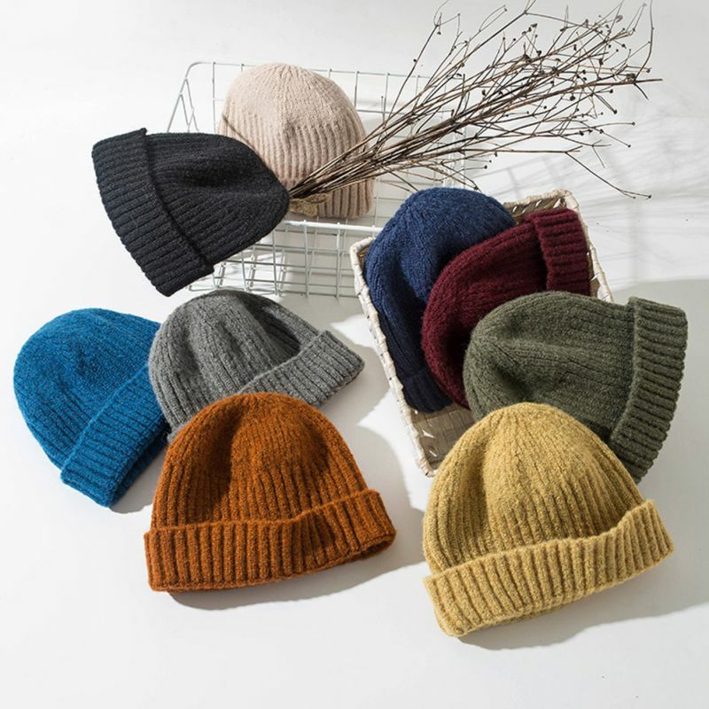 للجنسين Yuppie قبعة صغيرة الخريف الشتاء بسط الضلع قبعة متماسكة دافئ دافئ أضعاف الكفة قبعة صغيرة قبعة صغيرة