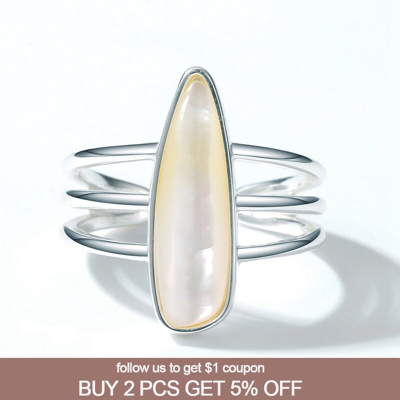 ALLNOEL-Anillos finos personalizados de Plata de Ley 925 para mujer, bandas de boda ajustables de diseño abierto, anillo de concha blanca, novedad