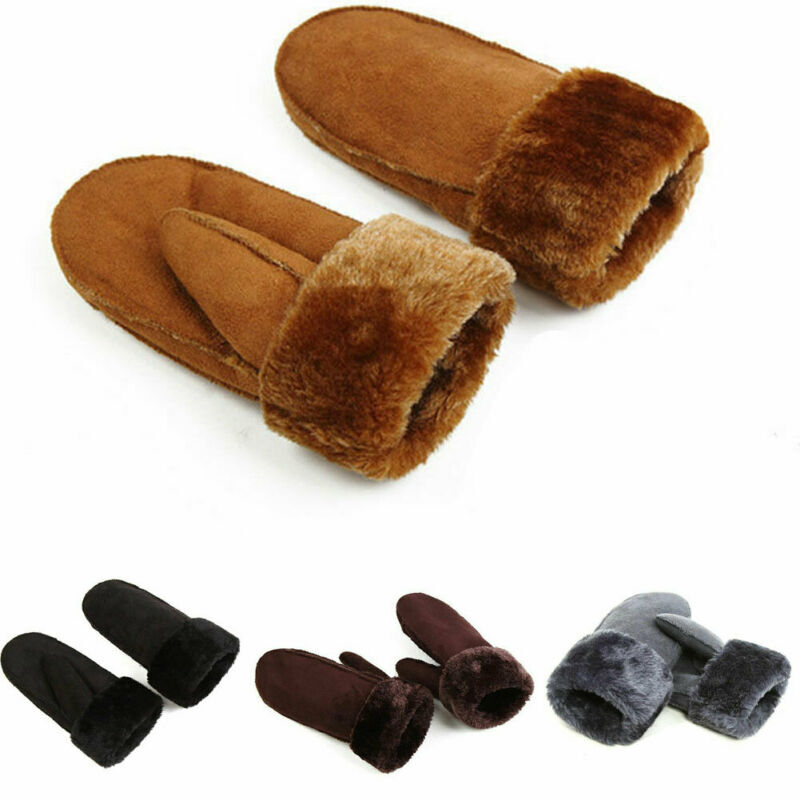 Gants d'hiver en laine pour femmes, en cuir véritable, épais, chaud, mignon, en peau de mouton, pour l'extérieur