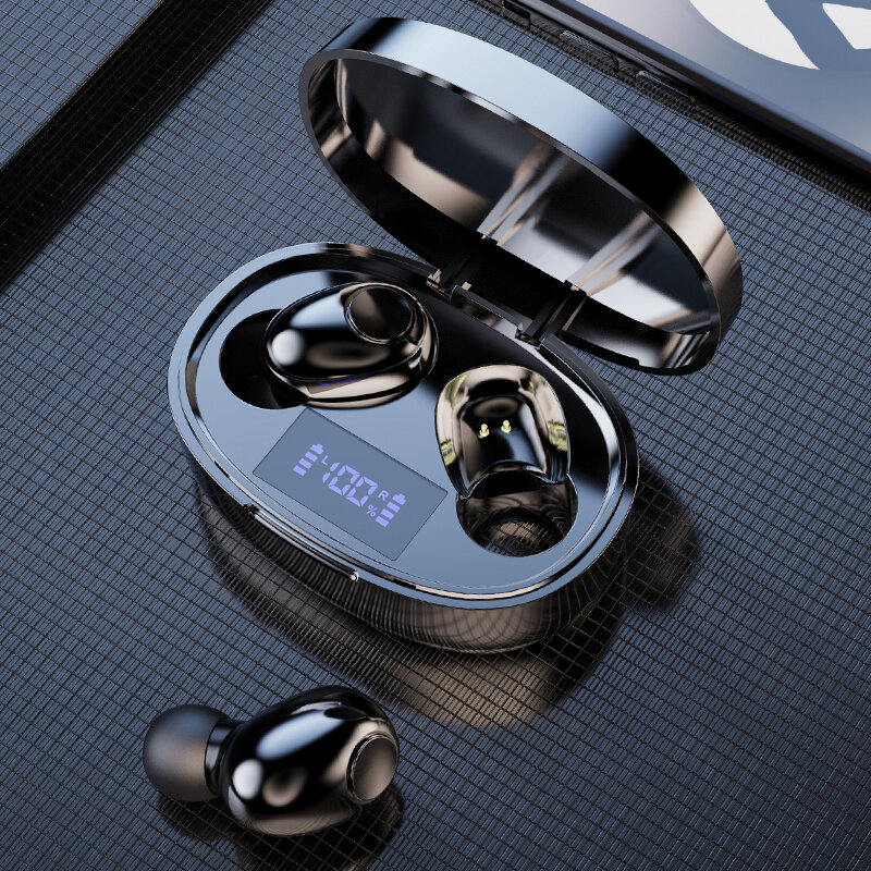 Fones de ouvido bluetooth 5.1 tws com case de carregamento sem fio, display de led, som estéreo hd, à prova d'água, bateria 2200mah
