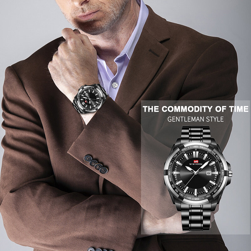 VAVA VOOM zegarek męski Top marka luksusowy biznes zegarek kwarcowy moda sport ze stali nierdzewnej wodoodporny zegar Relogio Masculino