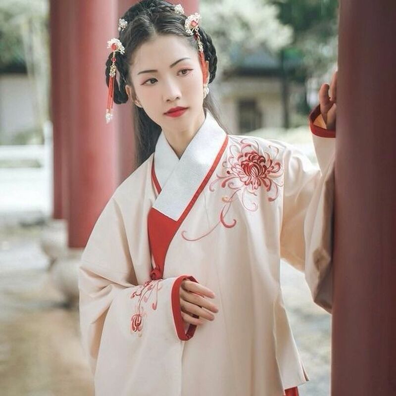 Chinese Traditional Hanfu Women Folk Dance Costume Embroidery Dress Girls Ancient Elegant Tang Dynasty Oriental Costume Clothing