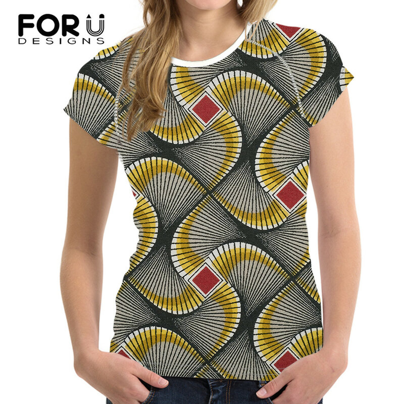 FORUDESIGNS/размера плюс свободная футболка женская летняя обувь женские повседневные топы с короткими рукавами, футболки с изображением в афри...