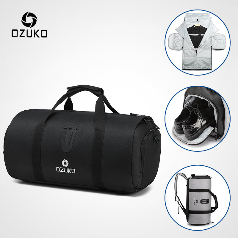OZUKO-Bolsa de viaje multifuncional de gran capacidad para hombre, bolso de lona impermeable para movilizarse, bolsa para llevar zapatos