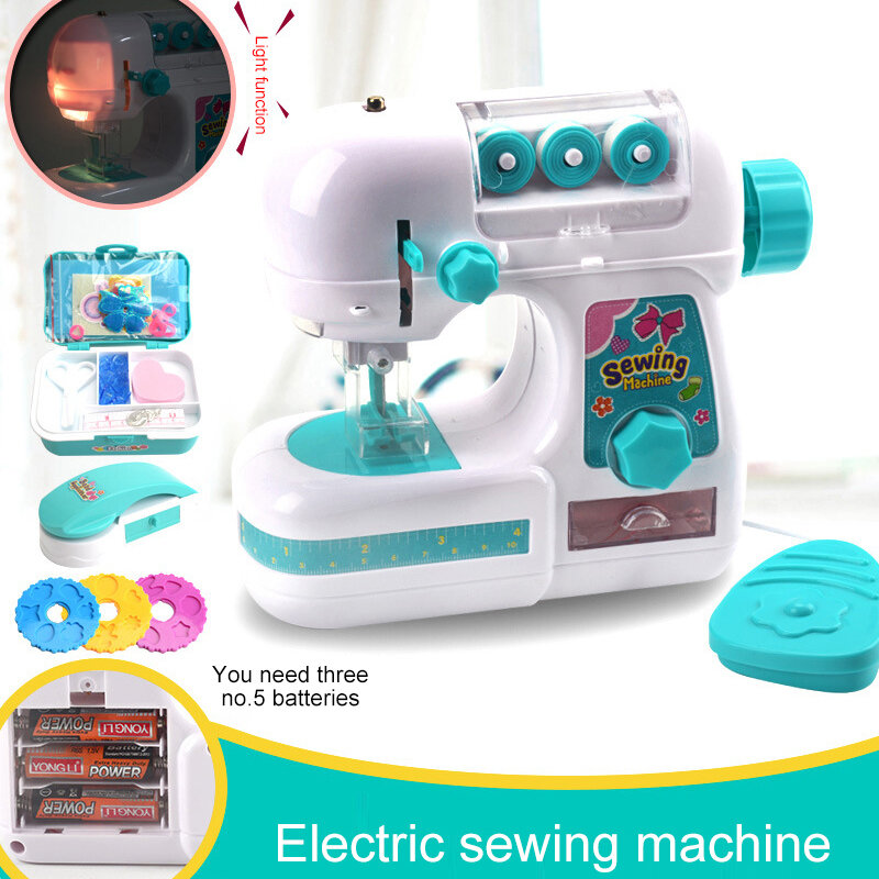 Máquina de coser portátil para niños, casa de juegos de simulación de pequeños electrodomésticos eléctricos, juguetes educativos interactivos para regalo