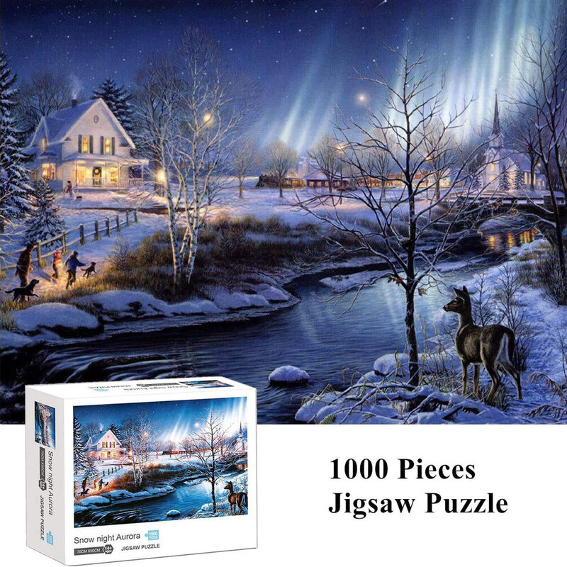 Rompecabezas de 1000 piezas con paisaje nocturno de nieve para adultos, puzle educativo de ciervos, juguetes de aprendizaje temprano, regalo de Navidad