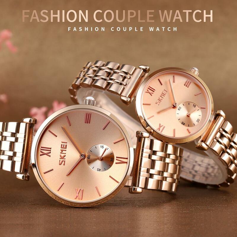 SKMEI Mode Edelstahl Luxus Paar Uhren frauen Armband Business herren Quarz Uhr Elegante Uhr Relogio Masculino