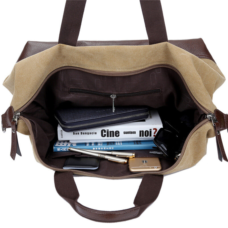Bolsa de viagem de lona duffle masculina, bolsa casual multifuncional de lona com grande capacidade para viagem