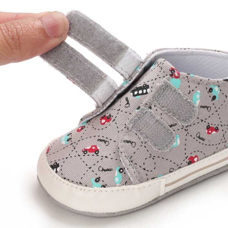 Zapatos antideslizantes con estampado de coche para bebé recién nacido, primeros pasos, 0 a 18 meses