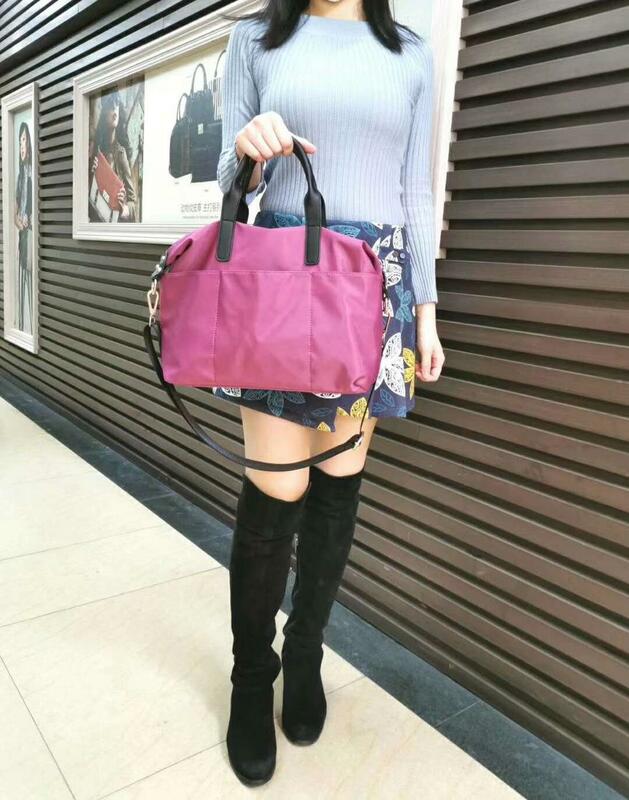 nylon waterproof woman messenger bag pure color polyester big handle woman tote bags