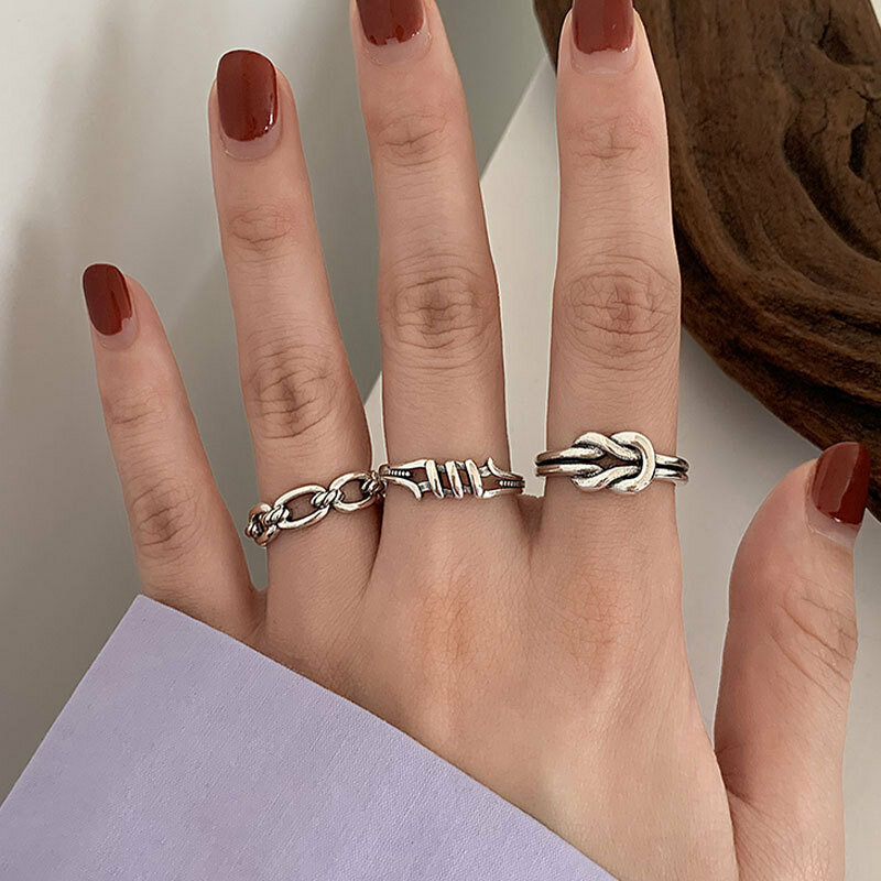 Index แหวนนิ้วมือสำหรับหญิงเงินสเตอร์ลิงแฟชั่น Vintage Ins Cool สไตล์คนดังแหวน Niche แหวนสำหรับผู้ชายผู้หญ...