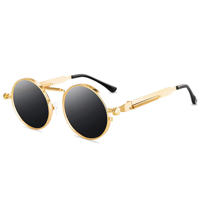 패션 라운드 스팀펑크 선글라스 브랜드 디자인 남성 여성 빈티지 금속 펑크 태양 안경, UV400 음영 안경