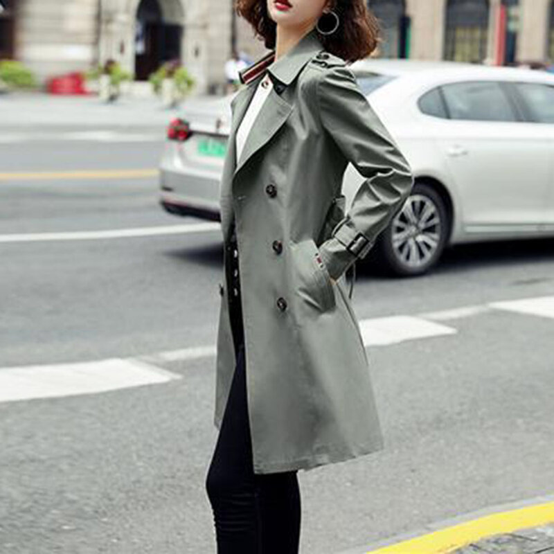 Trench-Coat mi-long pour femme, manteau fin, coupe-vent de Style britannique, nouvelle collection automne et hiver 2021