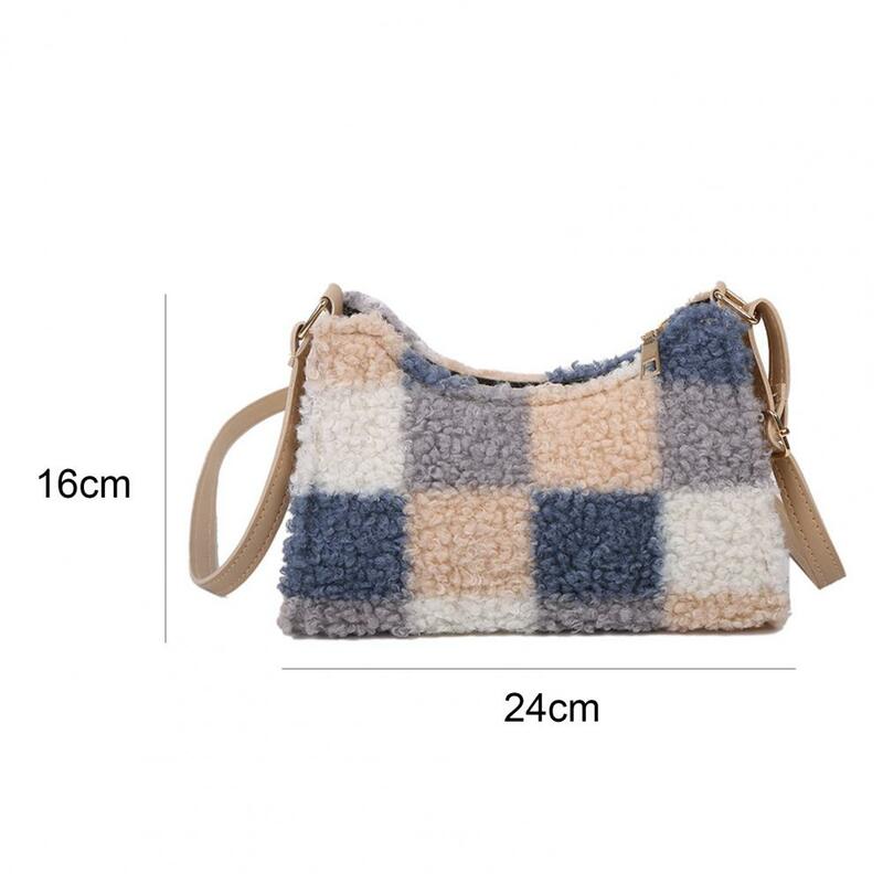 Bolso de hombro de lana portátil para mujer, bandolera de felpa informal, de Color contrastante, para otoño e invierno, 2021
