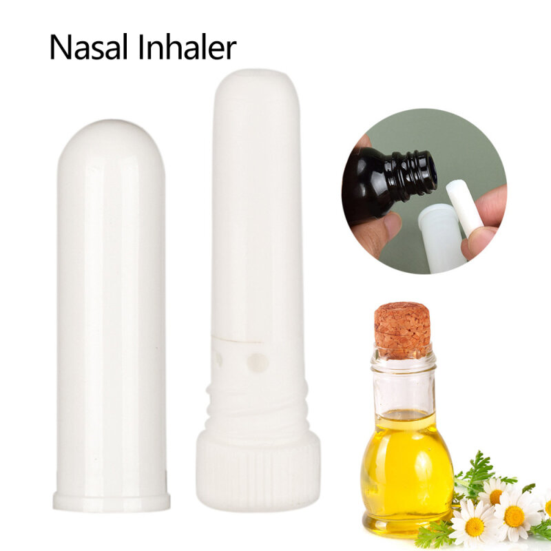Tubos inhaladores de aromaterapia nasales de plástico de colores esenciales, color blanco, con mechas para aceite y nariz, 12/100 Uds.