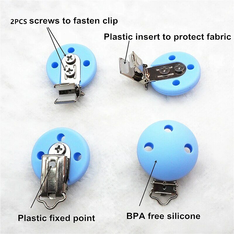 Clip redondo de silicona para chupete de bebé, accesorios de cadena de mordedor de grado alimenticio, sin BPA, 5 unids/set
