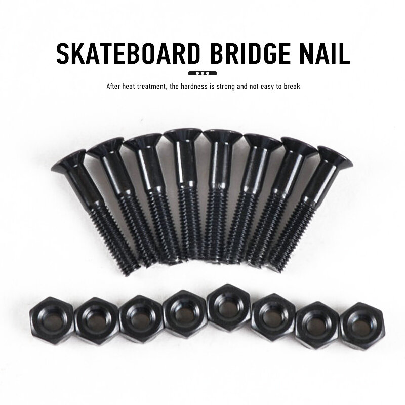 8Pcs Skateboard Vrachtwagens Schroeven Hardwares Longboard Skateboard Zwart Brug Nagels Noten Accessoires