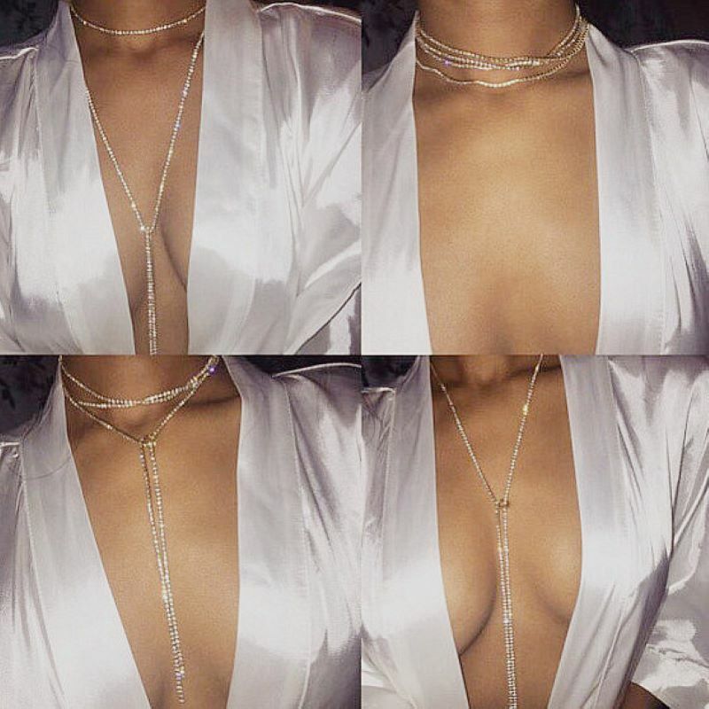 150CM Choker Necklace With Rhinestones And Diamonds Bling Party Super Flash Necklace Accessoires Exotiques Porn BDSM Bondage