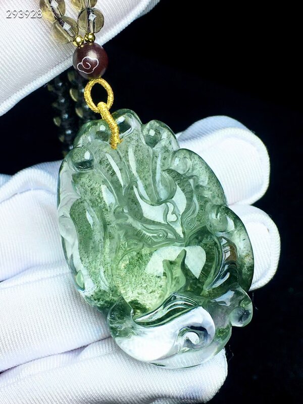 Natural verde fantasma quartzo 9 caudas raposa pingente brasil 47.32.17mm fantasma claro grânulo mulher homem colar jóias genuínas aaaaa