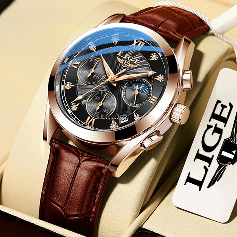 Lige moda data quartzo masculino relógios de couro marca superior luxo masculino relógio cronógrafo do esporte dos homens relógio de pulso relogio masculino