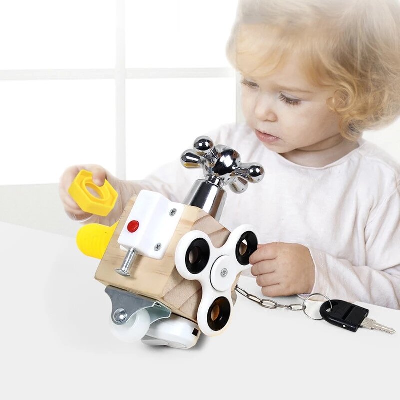 Montessori Holz Beschäftigt Block Interaktive Lehre Sechs in Einem Puzzle Über 3 jahre Baby Lern Frühe Bildung Spielzeug für Kinder