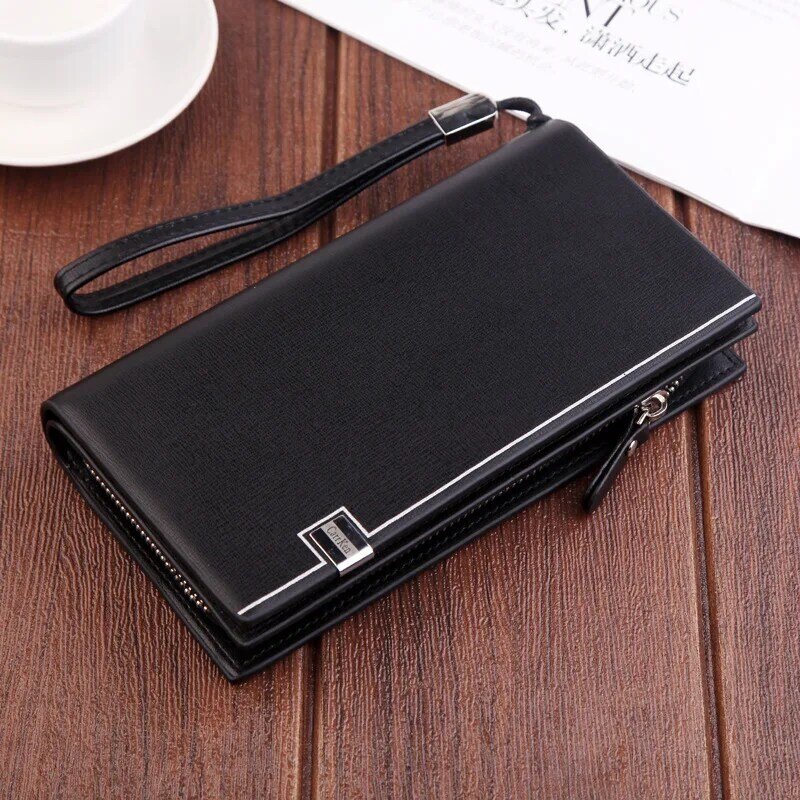 Original luxury Brand men's wallet business striped clutch leather purse for male fashion man card holder with zipper phone bag